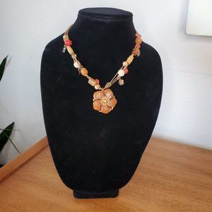 Cookie Lee | Beaded Floral & Copper Necklace